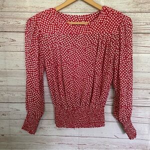 Vintage Nicola Ditsy Floral Ruched Blouse Red Sz M Shoulder Pads Cottage Core